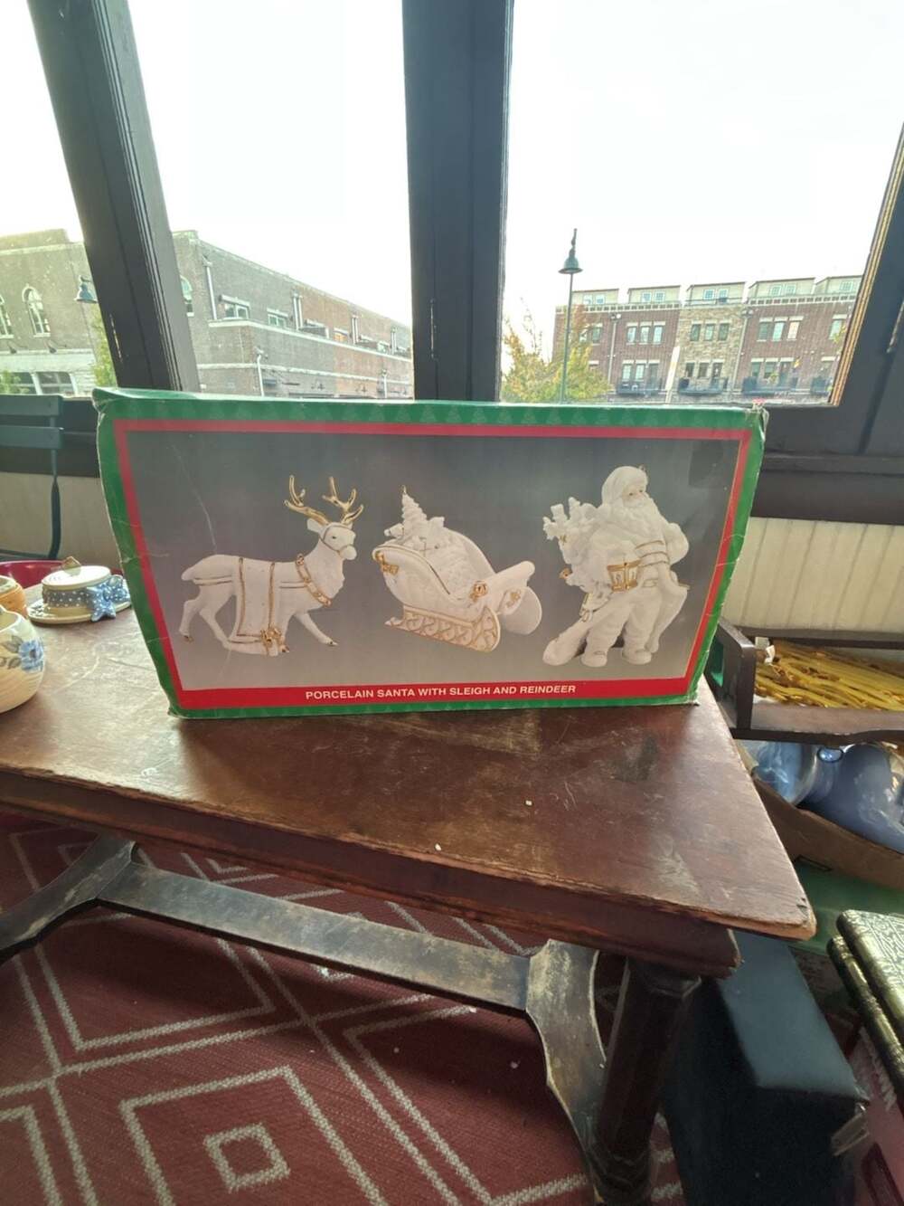 Traditions Porcelain Santa With Sleigh And Reindeer Set